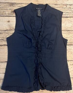 Grass Collection Womens Size M Black Sleeveless 1/4 Button Up Blouse NWOT